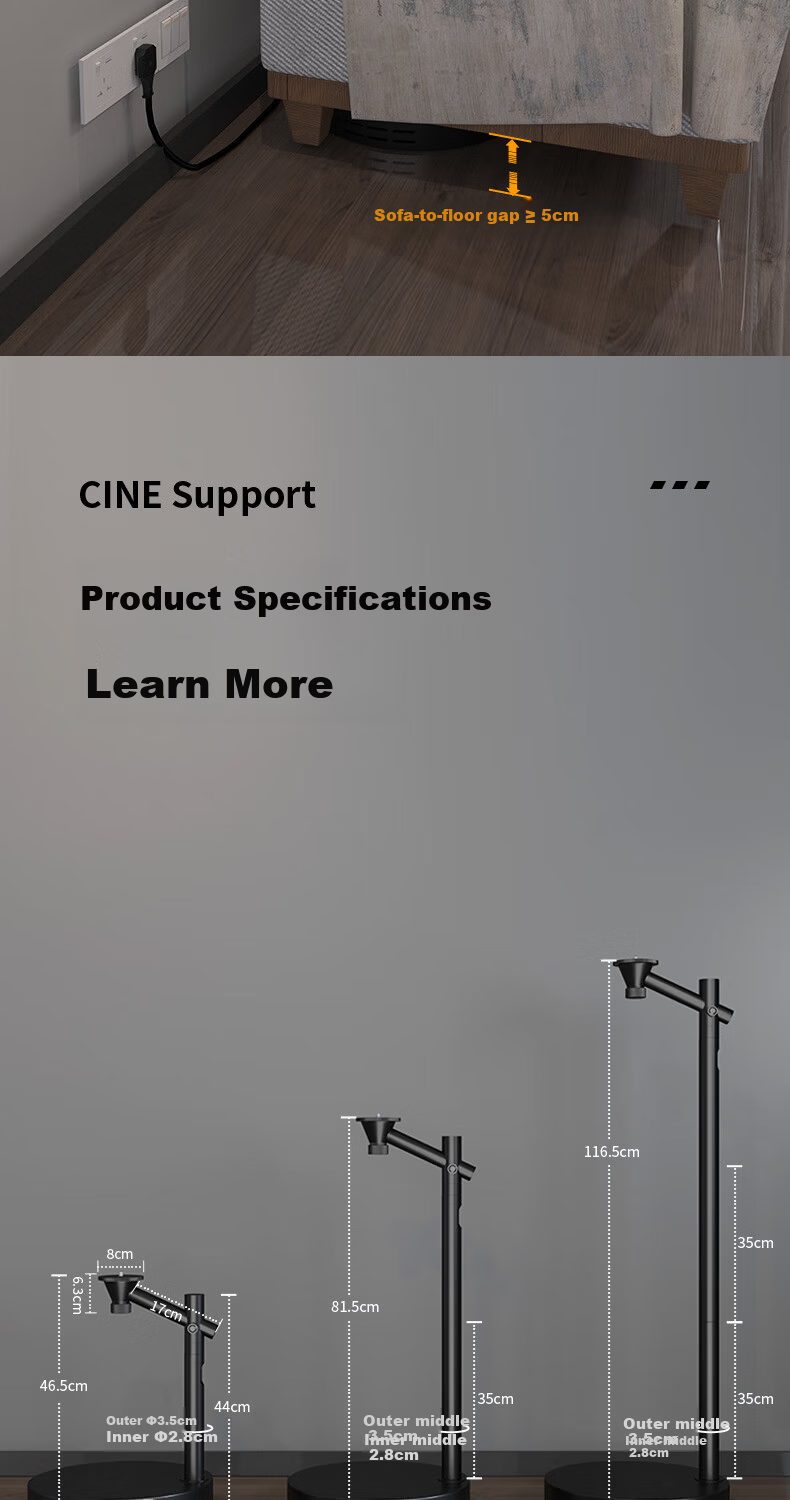 CINE Heavy-Duty Floor-Standing Projector Mount for Home, Wall-Mounted for Bedside, Compatible with XGIMI RS20 RS30, Dangbei X7 Pro, JmGO N3 N5, Hisense C3, Big Eye Orange, Hidden Bracket PB29L Black 11