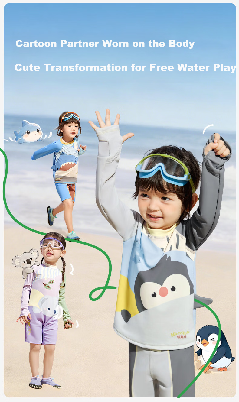 Kocotree KK Tree Kids Swimsuit Original Yarn UV Protection Cartoon Long Sleeve Swimwear Reinforced Back Anti-Sunburn 21