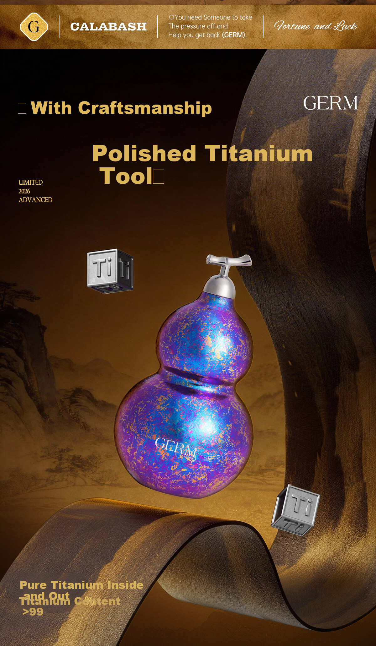 Germ Pure Titanium Gourd Insulated Bottle Unisex Gourd Water Bottle Titanium Cup Portable Straw Water Cup Holiday Gift 380ML Purple 3
