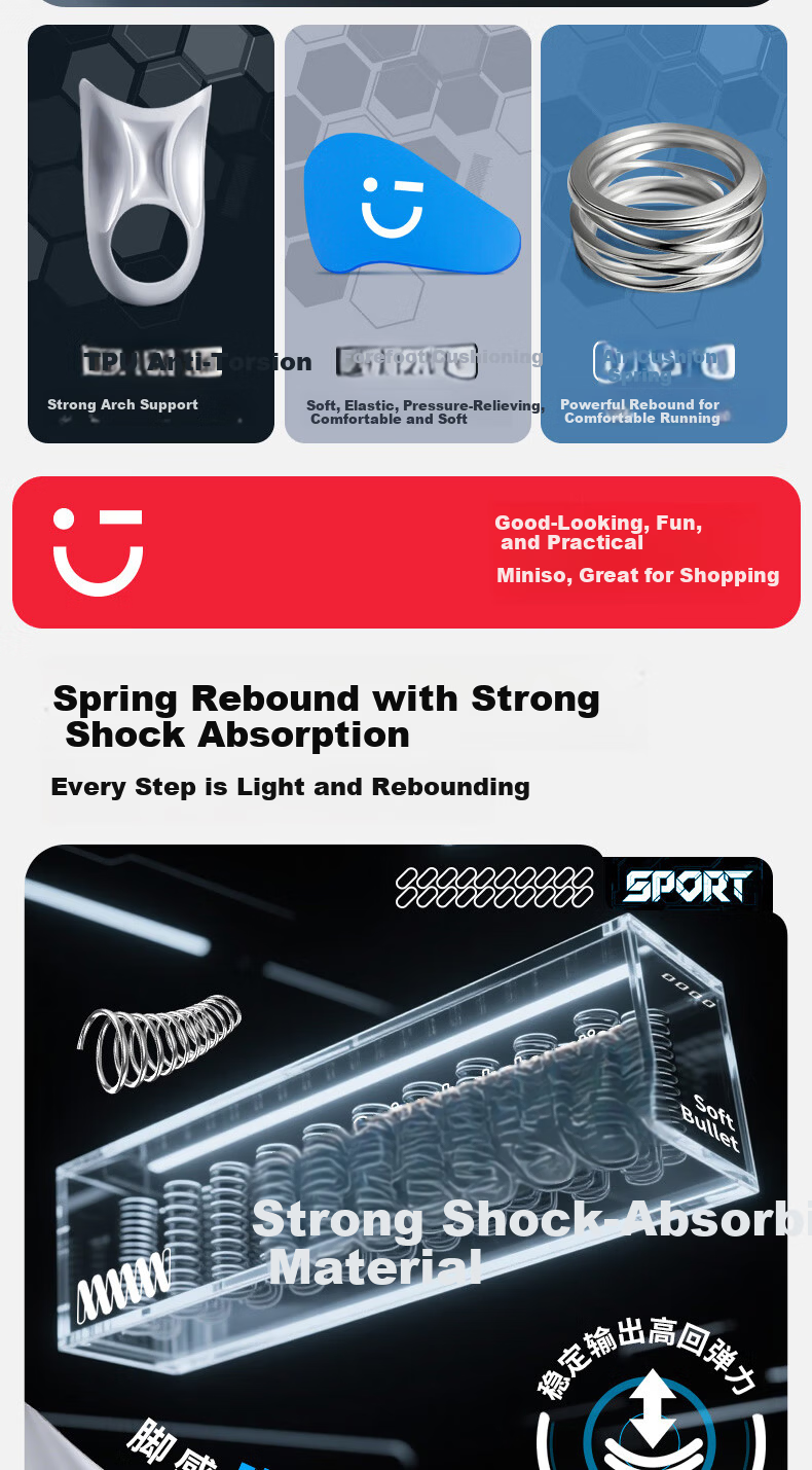 MINISO Spring Air Cushion Sports Insoles Shock Absorption Soft Breathable Arch Support for Long Standing Size 35-38 4