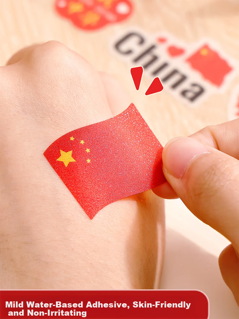 GOTOVAN Children's Day Patriotic Face Stickers Chinese Red Flag Face Decals Flag Bearer Decorations Heart-Shaped Hand Stickers Non-Woven Adhesive for Boys and Girls 2