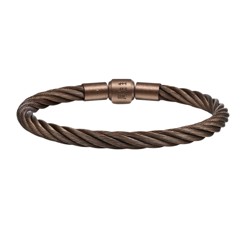 CHOW SANG SANG CharmeXL Beaded Bracelet with 5mm Thick Chestnut Brown Stainless Steel Cord CC21