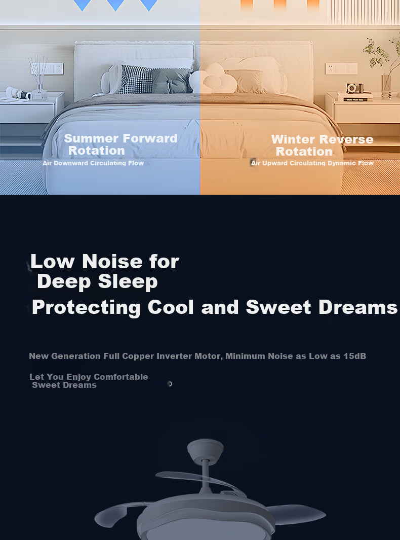 Kuka LED Cream Style Invisible Ceiling Fan Light for Living Room and Dining Room Silent Ceiling Fan with Downrod - Three Colors [Installation Included] 15