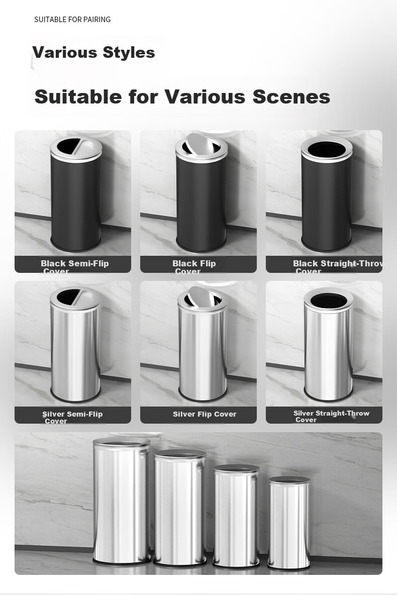 Supercloud Stainless Steel Trash Can Large 60L Flip-Top Upright Indoor Outdoor Mall Hotel Swing Lid Hong Kong Style Garbage Bin 7