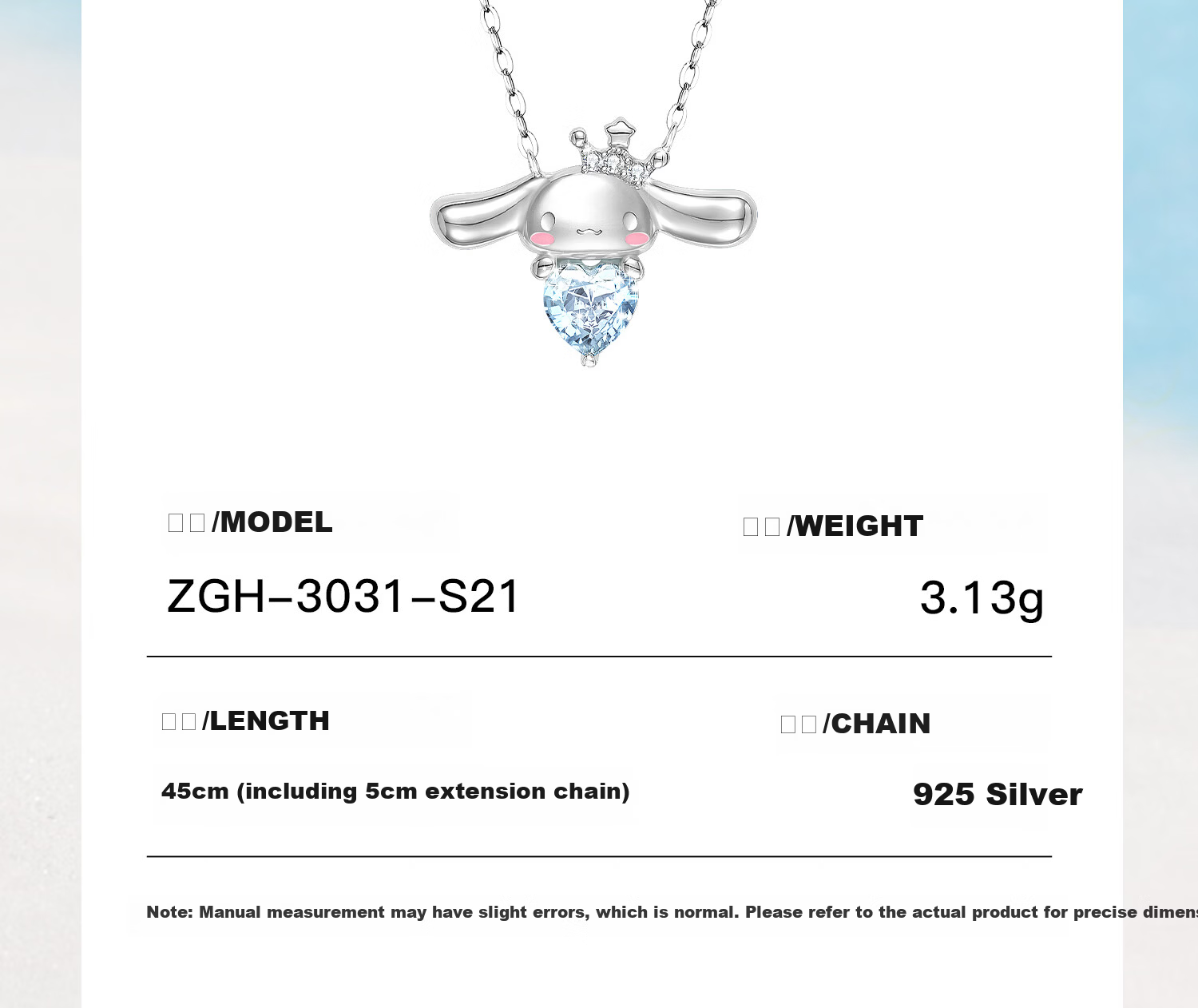 SANRIO Cinnamoroll Sterling Silver Necklace for Women 2026 New Cute Niche Pendant Birthday Gift for Girls 3031 16