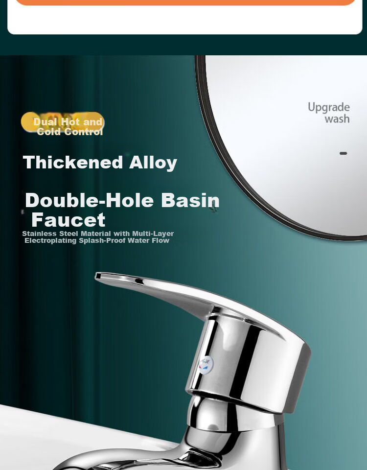 IVORPO [Germany] Dual-Hole Basin Faucet Hot and Cold Water Two-in-One Bathroom Washbasin Faucet 2