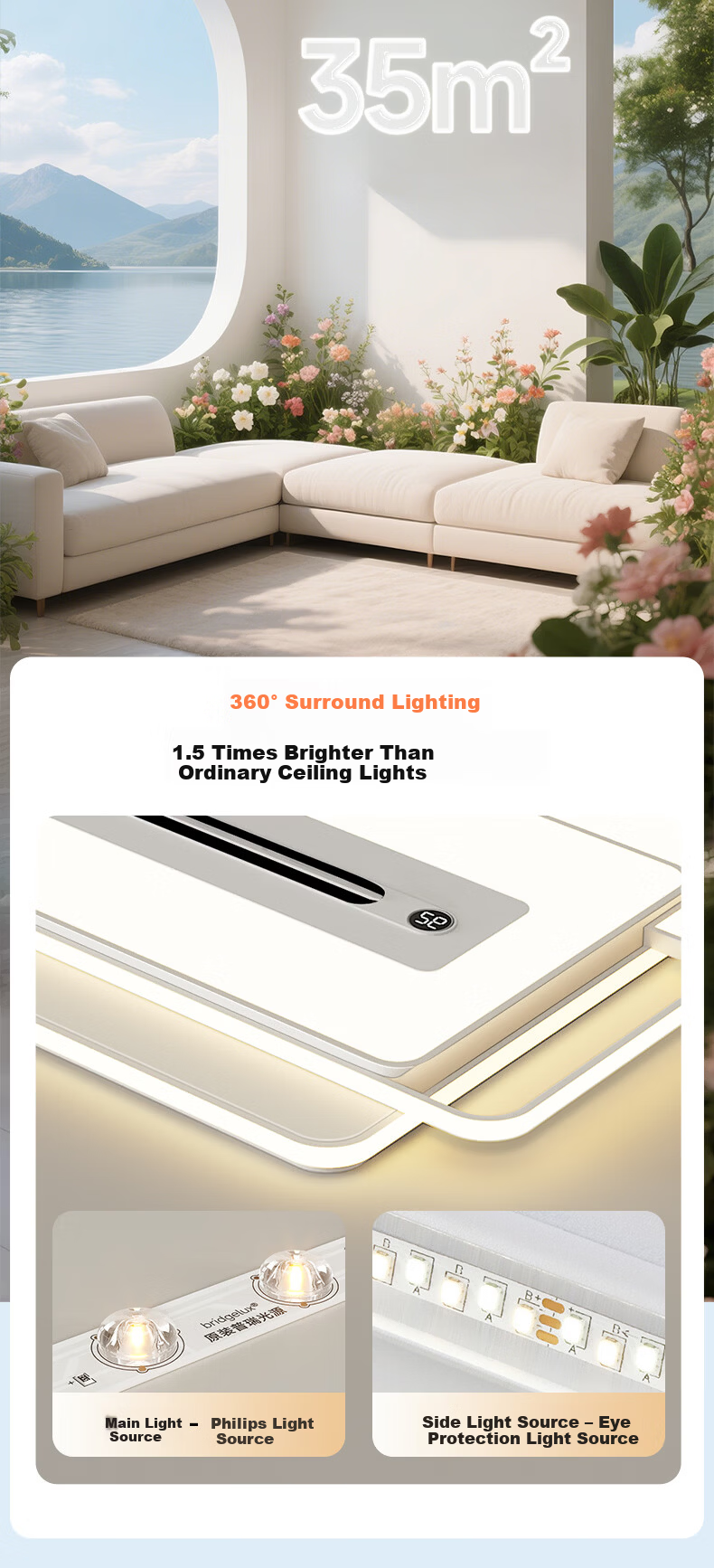 HP Pure Eye Protection Living Room Leafless Fan Ceiling Light Smart Bedroom Lamp Zhongshan Lighting Zhenzhiguang 15