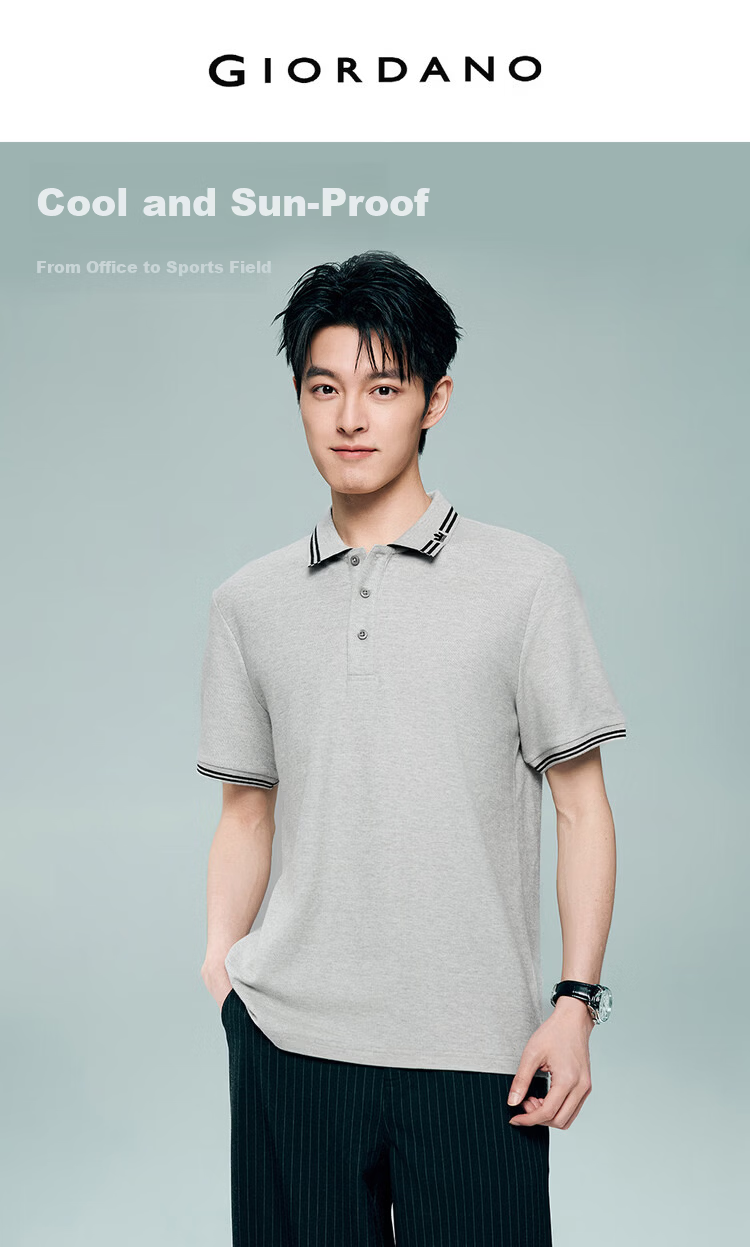 Giordano 2026 Summer New Black Technology Cooling Sun Protection Embroidered Collar Short Sleeve Polo Shirt Men 13016331 3