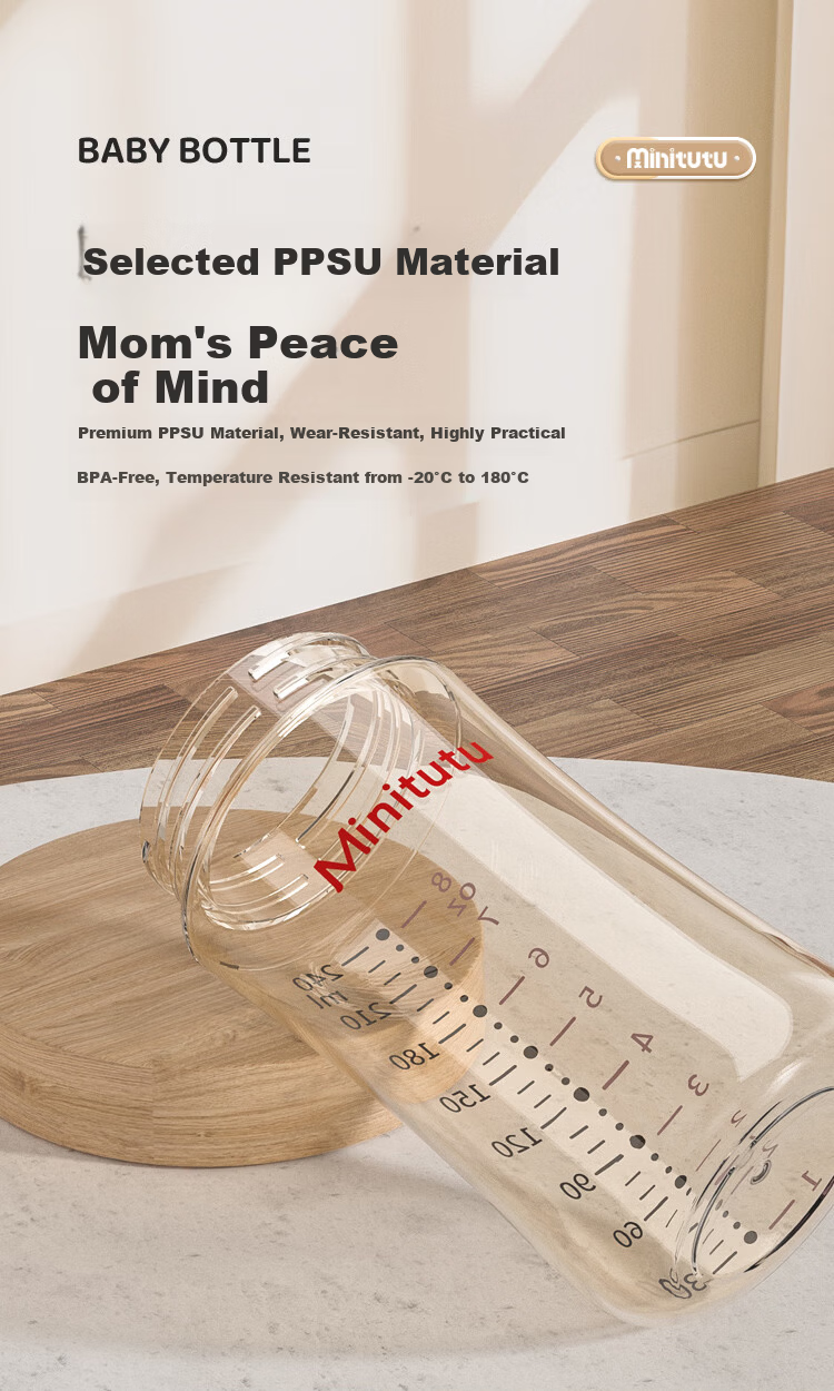MINITUTU PPSU Wide Neck Baby Bottle High Temperature Resistant Anti-Drop Anti-Colic Bottle 330ml 9-12 Months 3
