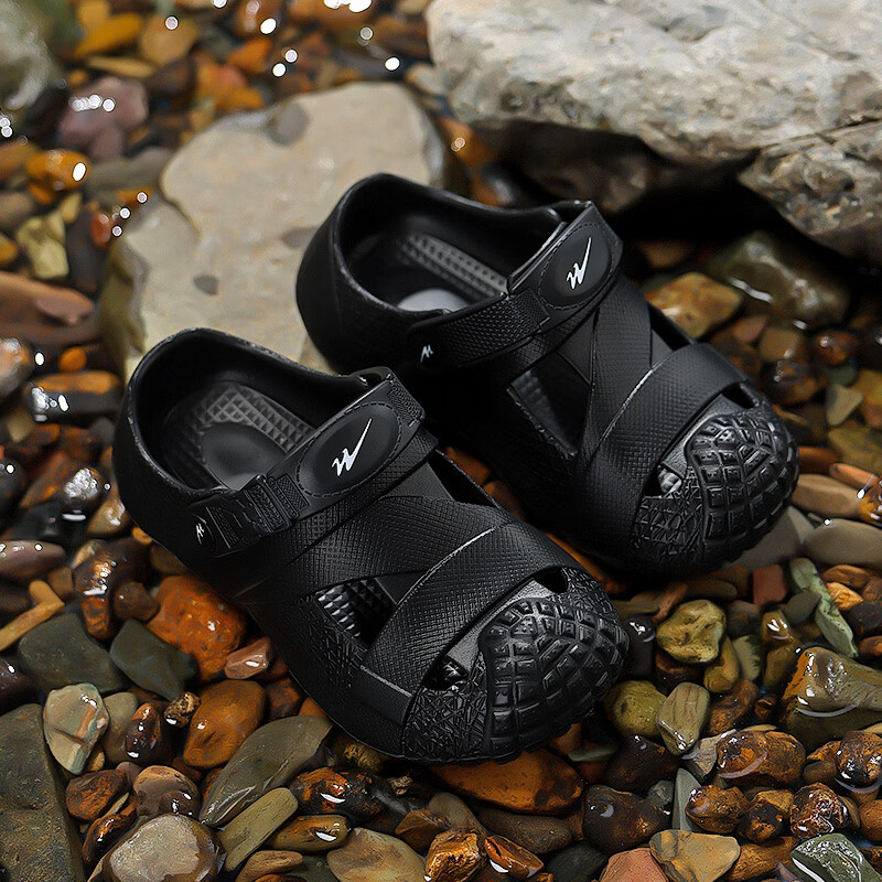 Double Star Kids Summer Slippers Boys Outdoor Beach Soft Sole Sports Clogs Black Size 35-36
