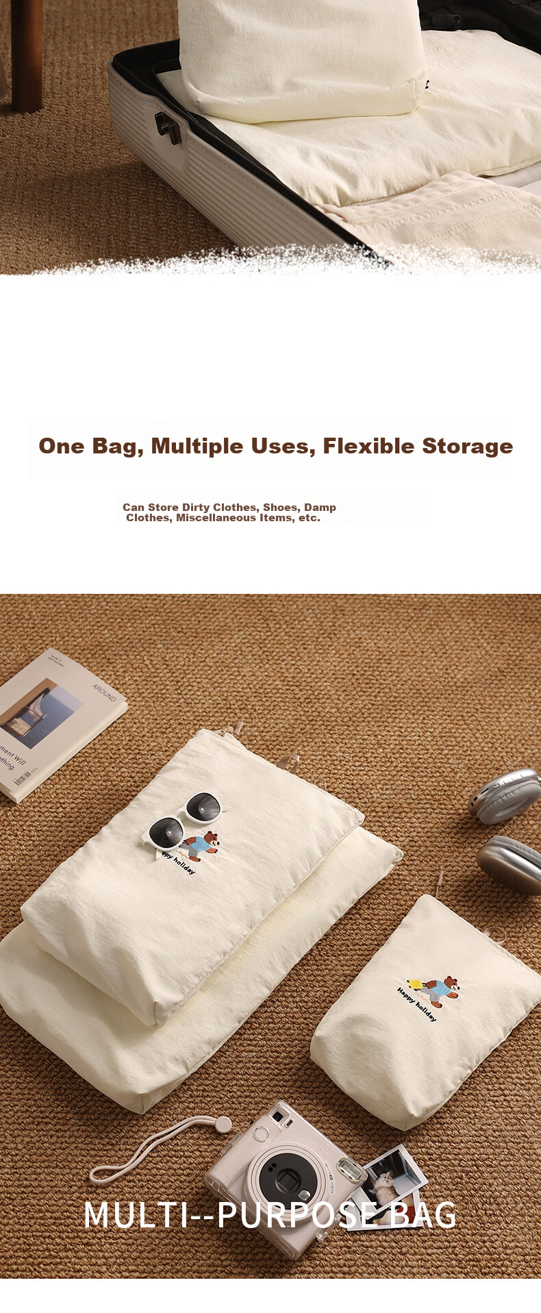 Baicaoyuan Travel Clothes Storage Bag Waterproof Wet and Dry Clothing Organizer Luggage Packing Pouch Portable 11