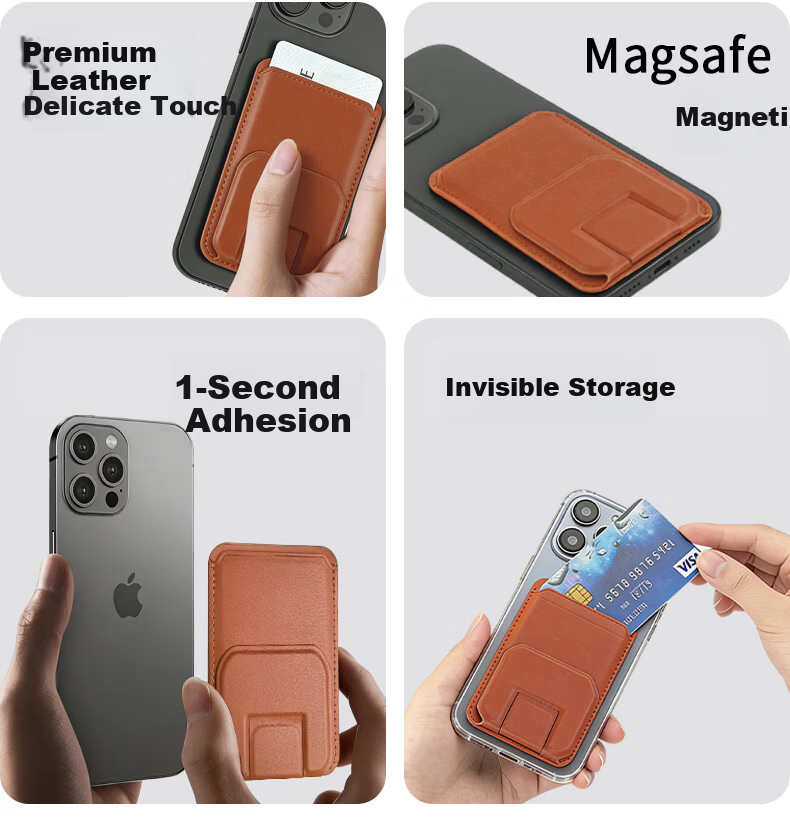 Zitai Card Holder Phone Stand Tablet Stand MagSafe Magnetic Card Holder Phone Case 2-in-1 Card Sleeve Back Sticker Transit Metro Card Compatible with Apple iPhone 17/16/15/13 Brown 2