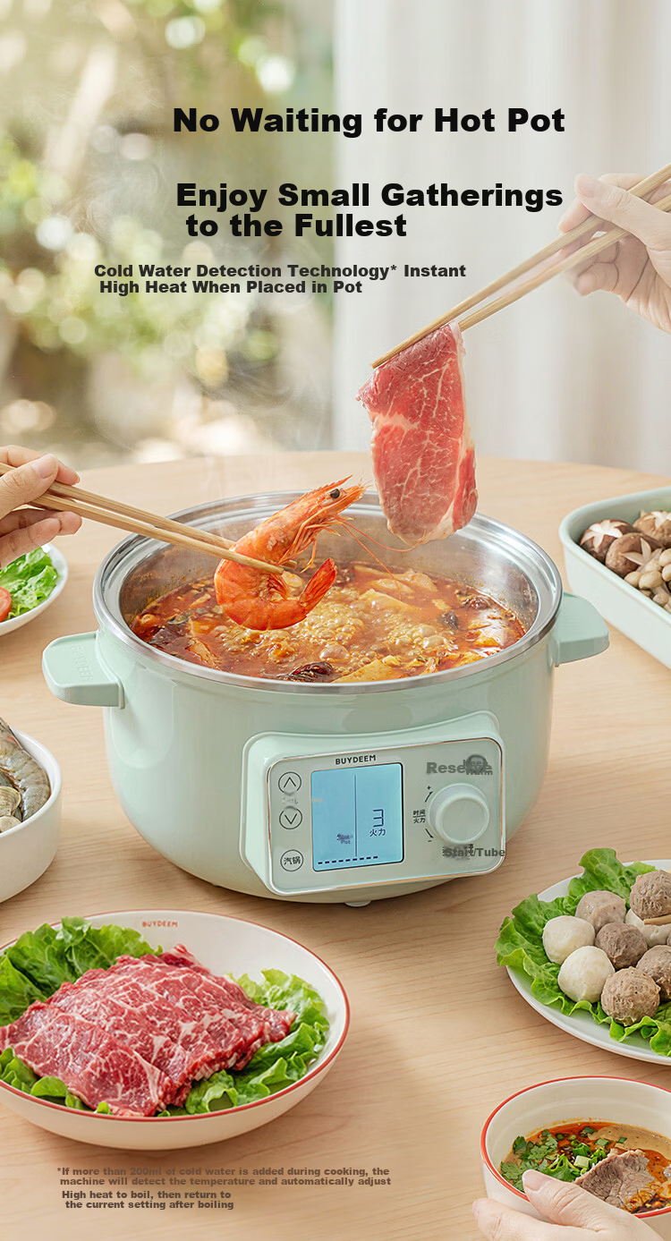 Buydeem Electric Steamer Household Stainless Steel 0-Coating Electric Stew Pot Hot Pot Steaming and Stewing All-in-One Large Capacity Smart Electric Stew Pot Timer Keep Warm Multifunctional Pot G45 Si 8