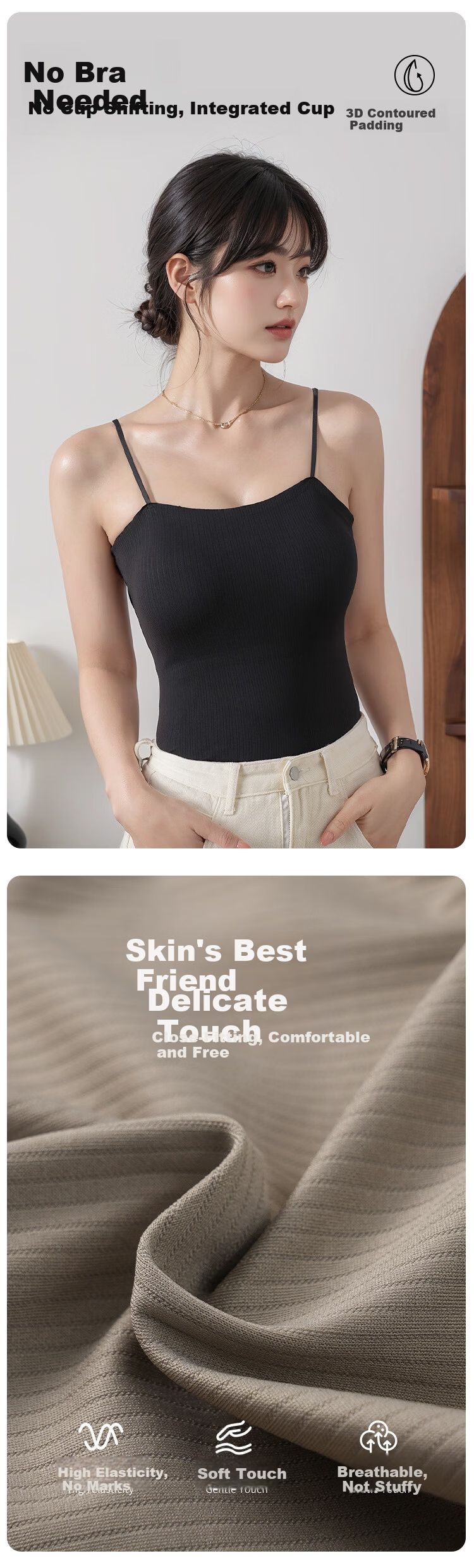 Tingmei Women's One-Piece Camisole Vest with Built-in Bra Pads, Bra-Free Wear, Beautiful Back, Innerwear and Outerwear Base Layer 4
