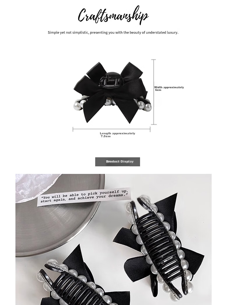 Jianying Shu French Pearl Black Bowknot 2-Piece Hair Claw Clip Hair Accessories for Women 3
