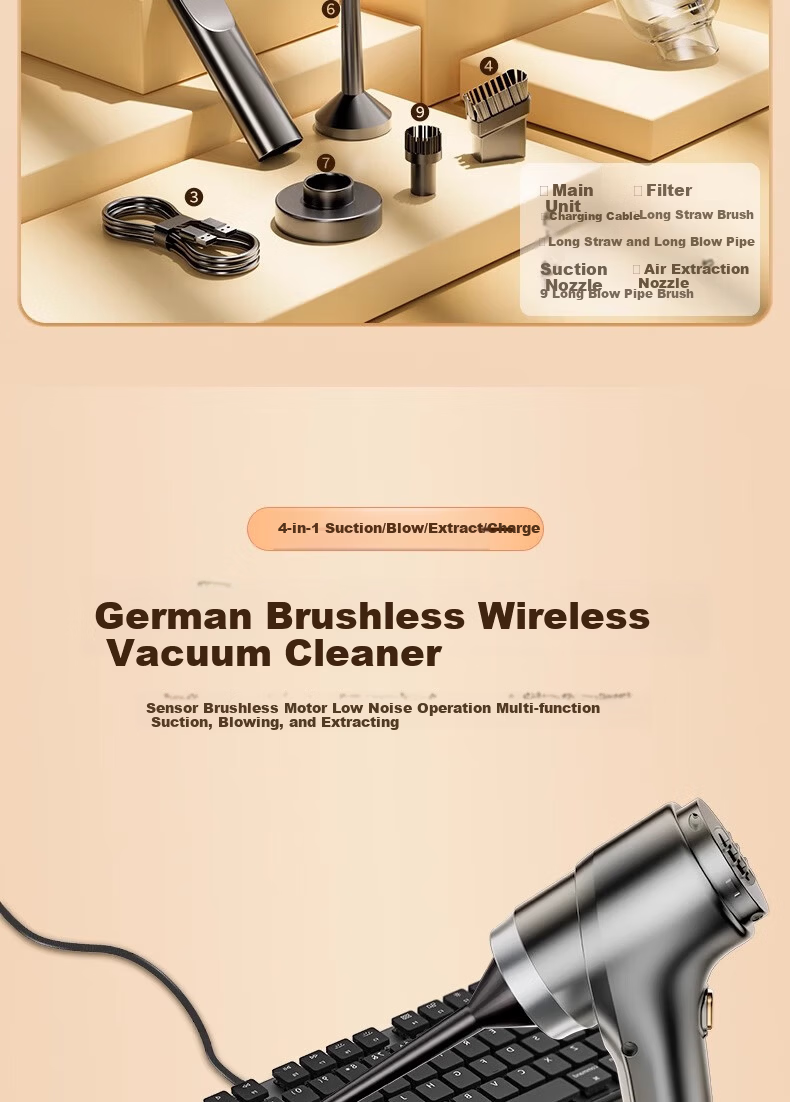 Yiduo Car Vacuum Cleaner Brushless Motor High Power Electric Blower Vacuum Inflator 4-in-1 2
