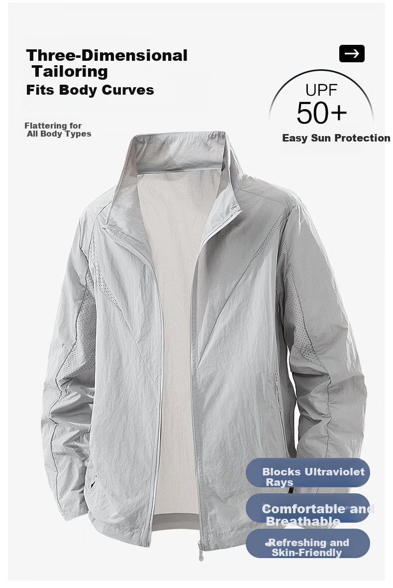 Romon Men's Summer Ice Silk Sunscreen Jacket Breathable Lightweight Skin Jacket Casual Top 683 Smoke Gray XL 4