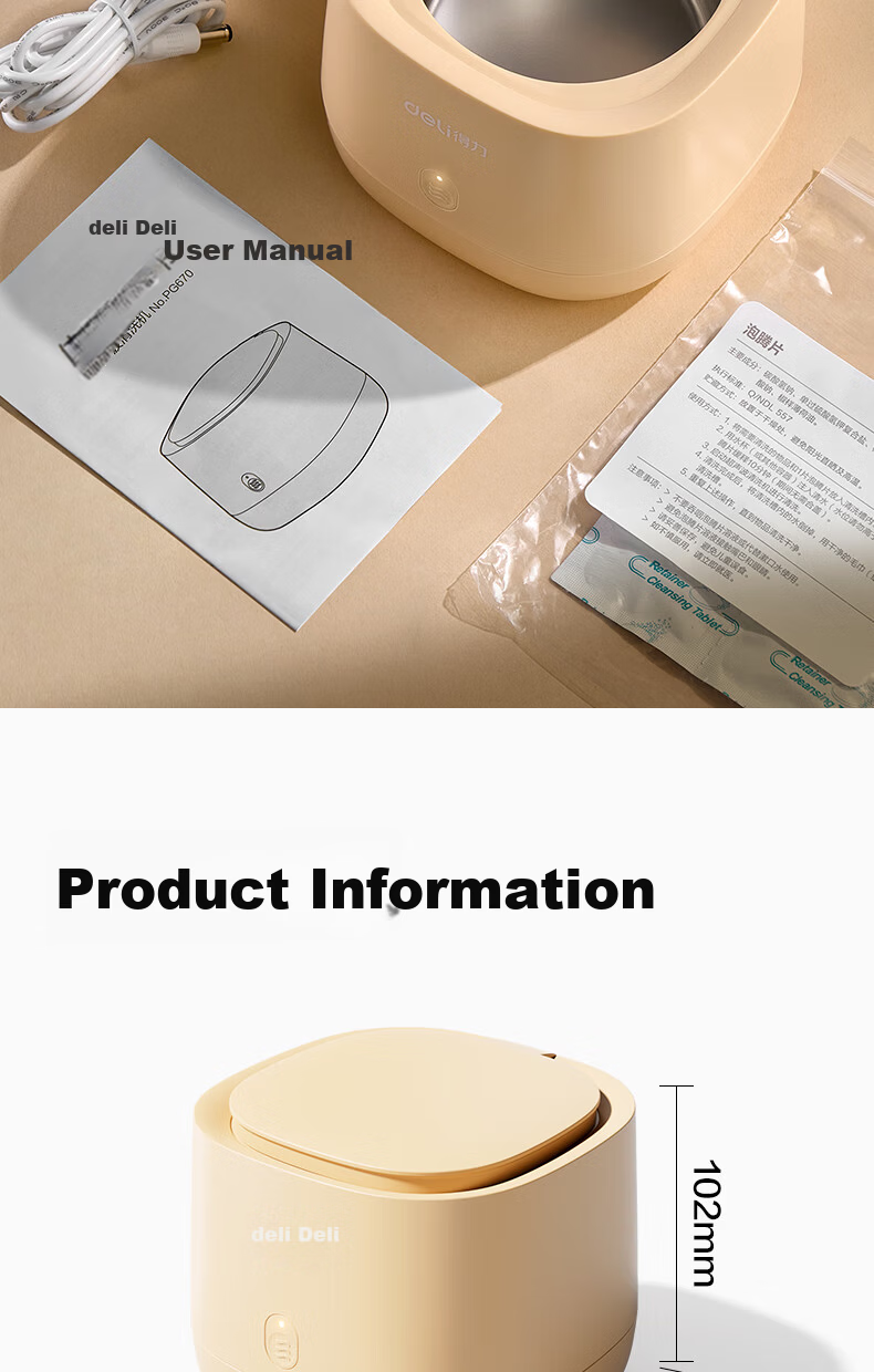 Deli Ultrasonic Cleaner Large Capacity Eyeglasses Sunglasses Jewelry Razor Watch Denture 49kHz High-Frequency Vibration Cleaning Machine Christmas Gift Orange 10