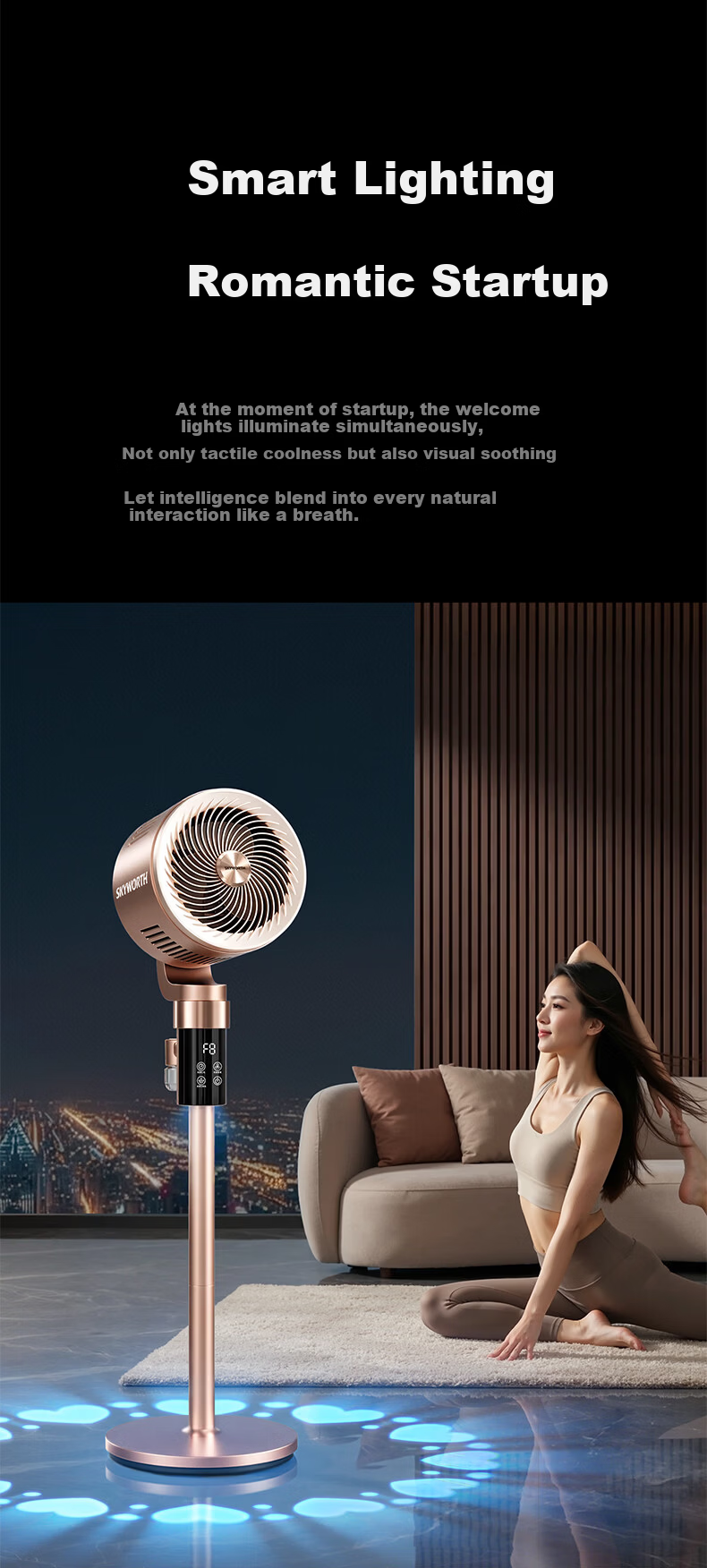 Skyworth Iceland Air Circulation Fan, 2025 High-Power Quiet Floor-Standing Dual-Use Electric Fan with Wide-Angle Oscillation Q523, White And Coffee Color 24