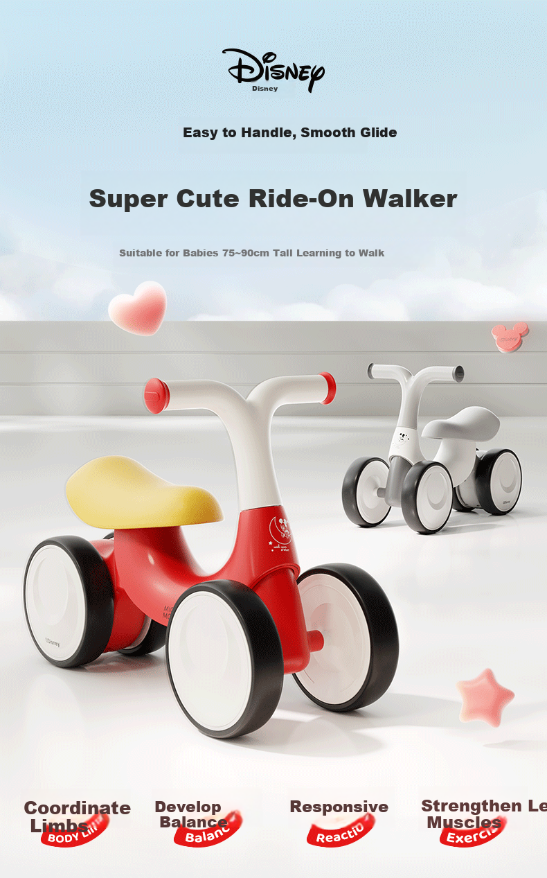 Disney Toddler Balance Bike 1-3 Years Anti-Tip Baby Walker Ride-On Toy Birthday Gift 1