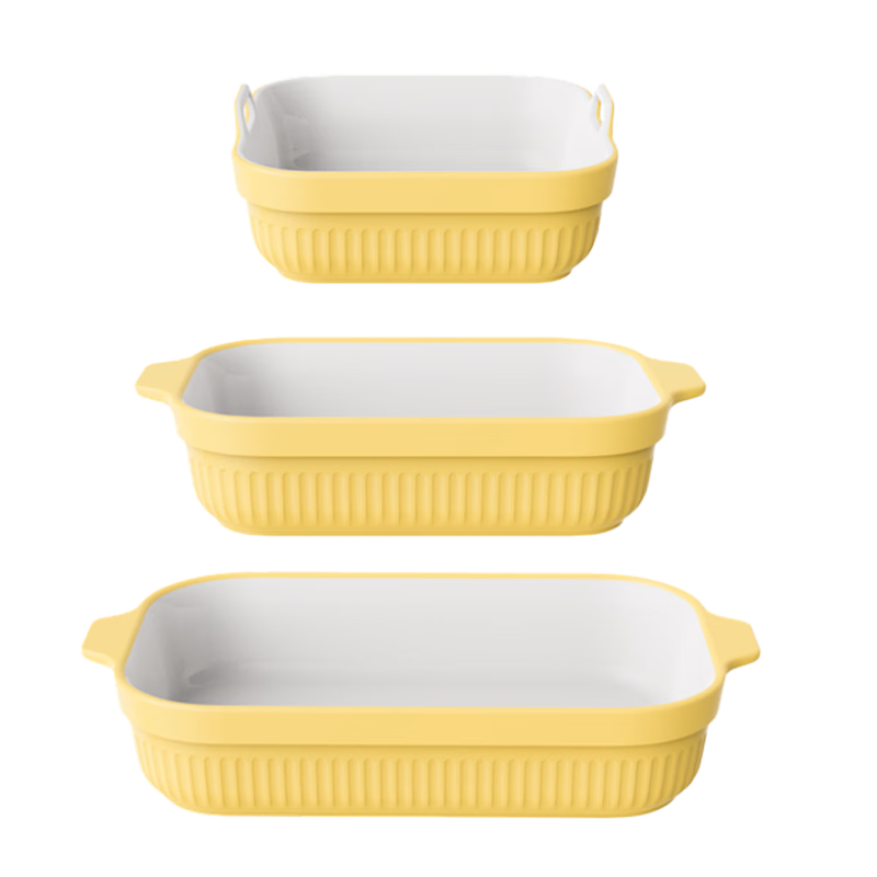 Donlim Ceramic Baking Tray Double-Handle Microwave Oven Plate Thickened Anti-Scald Dinner Plate 1600mL