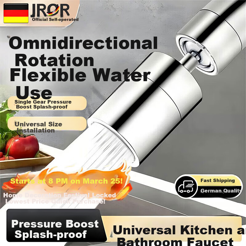 JROR [Germany] Kitchen Faucet Extender Splash-Proof Device Universal Splash Guard Stainless Steel Pressure-Boosting Aerator