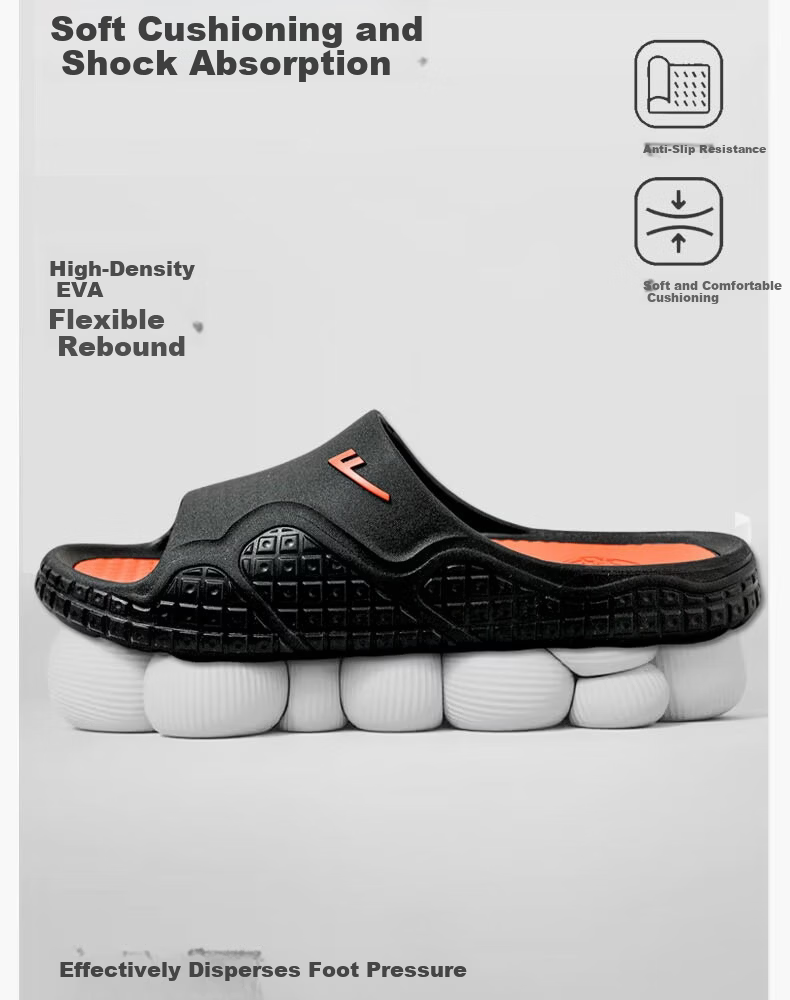 Warrior Non-Slip Men's Slippers Antibacterial Deodorizing Indoor Outdoor Shower Sandals HL3C56 Black Orange Size 42-43 5