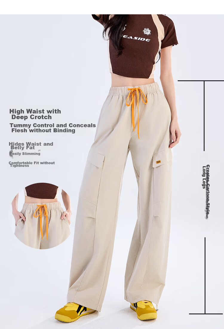Women's Free Style Cargo Pants Summer Thin 2026 New High Waist Slimming Curved Knife Casual Hiking Loose Wide Leg Paratrooper Pants 6