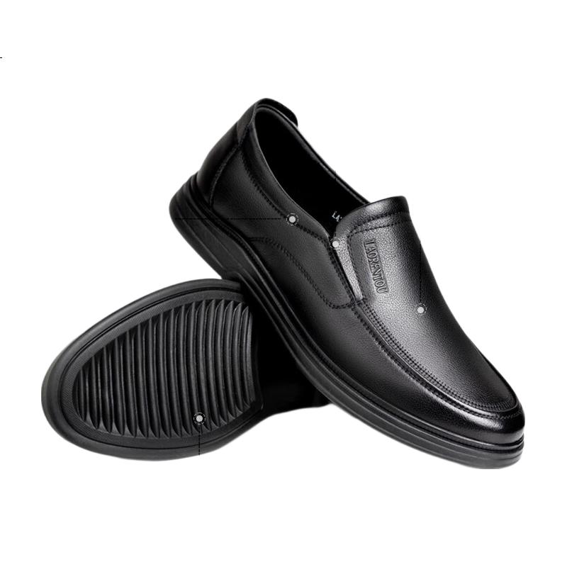 LAORENTOU Men's Business Casual Leather Shoes First Layer Cowhide Slip-On Driving Shoes Dad Shoes LA239 Black Size 40