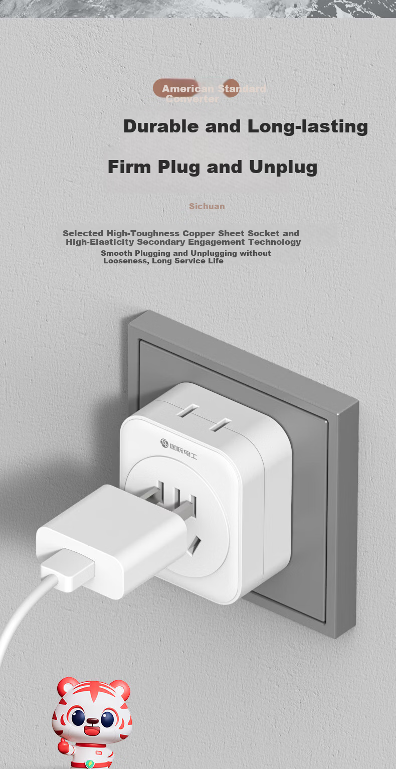 International Electrical American Standard Conversion Plug 2500W High Power Travel Socket Adapter Converter for USA Mexico Canada Philippines Colombia 10