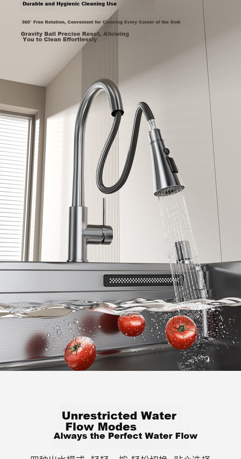 HIGOLD Kitchen Sink Stepped 304 Stainless Steel Left Drain Large Single Bowl 770*440mm Undermount Sink 13