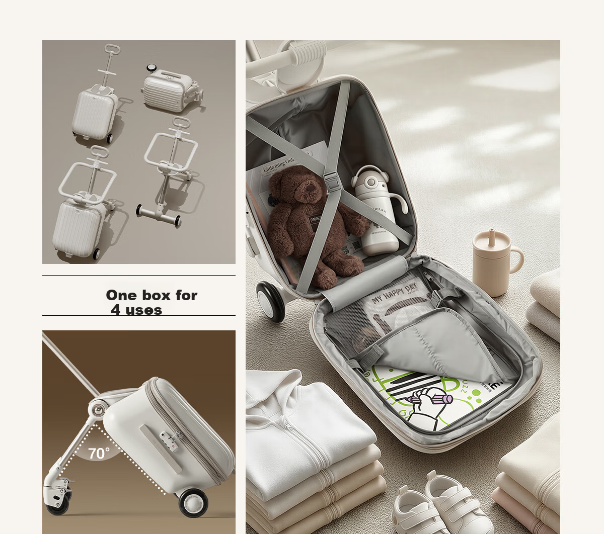BEIESTATE Kids Travel Suitcase Toddler Ride-On Carry-On Luggage with Telescopic Handle Lazy Travel (No Guardrail Version) 2