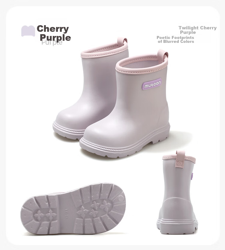 Mutong Kids Waterproof Rain Boots for Boys and Girls, Lightweight Toddler Water Shoes, Kindergarten Size, Cherry Purple 180 19