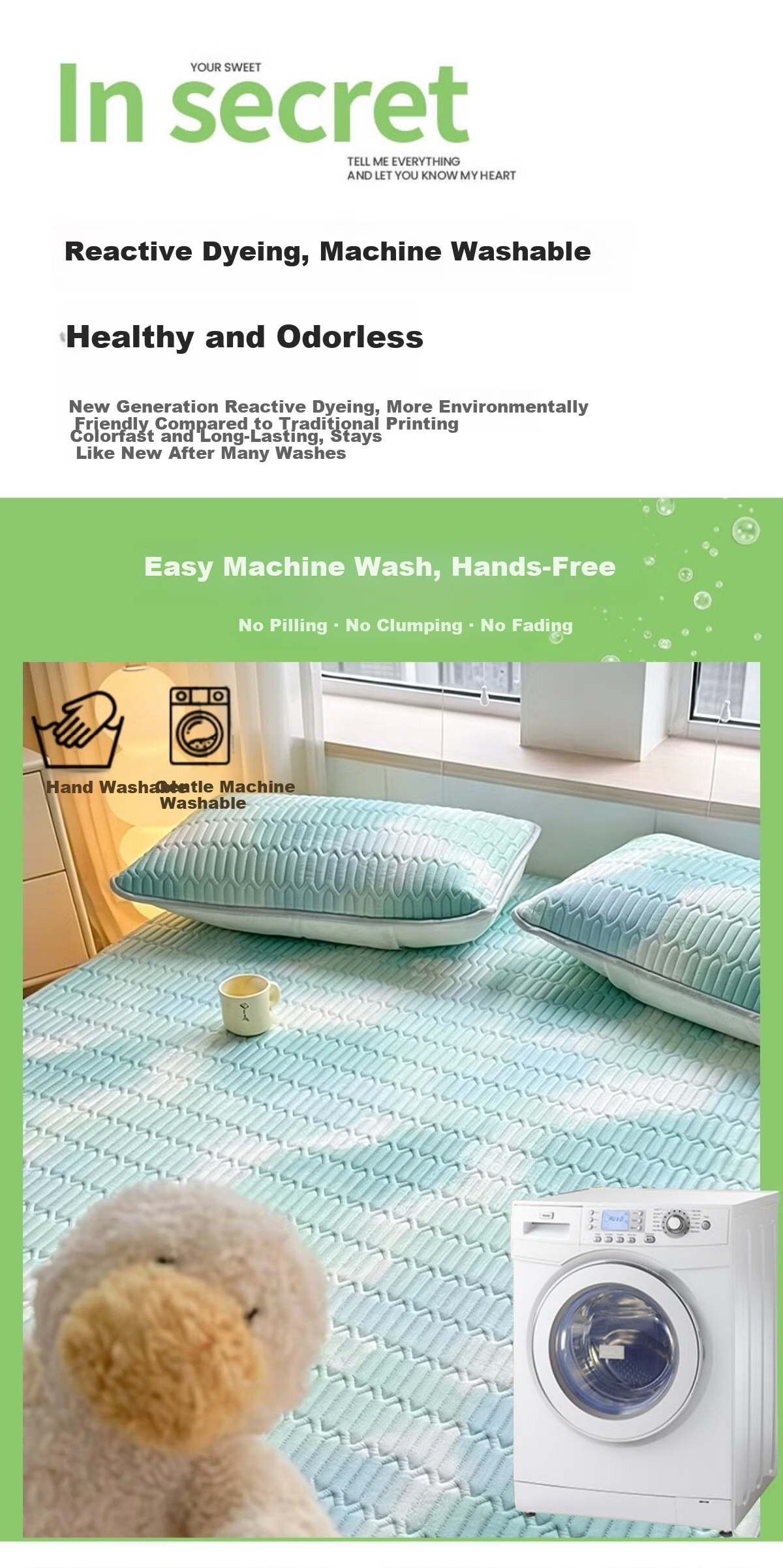 WITCEMEY Latex Cooling Mat Ice Silk Mat 1.5m x 2m Summer Washable Machine Washable Class A Baby Bedding Soft Cooling Sheet Three-Piece Set 6