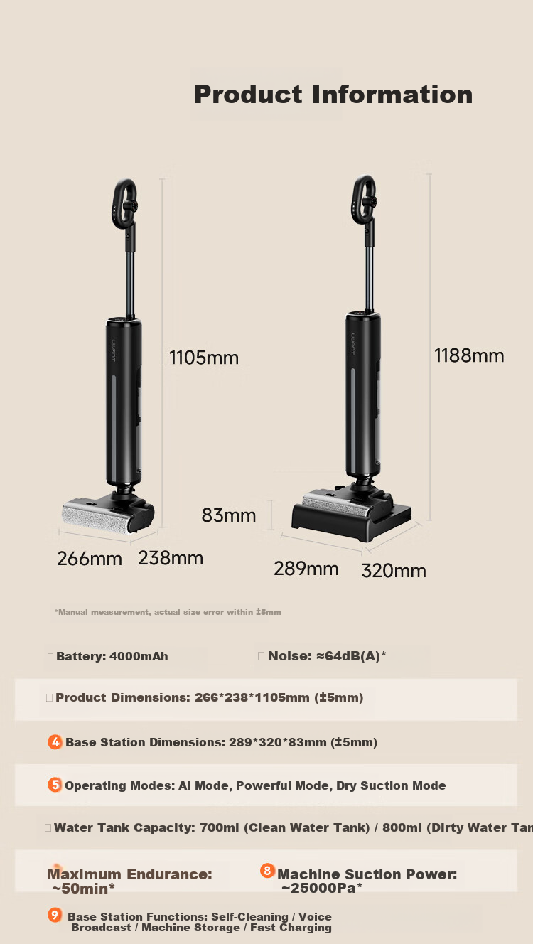 UWANT Yowang Ultra-Thin Cloud Sail Floor Washer Self-Cleaning Long Battery Life Home Electric Mop Vacuum Cleaner Combo 19
