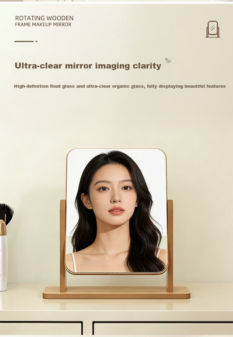 Anerya Desktop Makeup Mirror Home HD Rotatable Wooden Dressing Mirror Ins Style Girls Bedroom Table Mirror 4