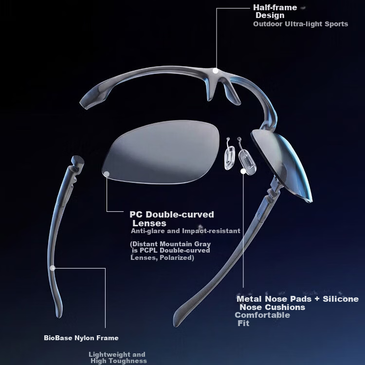 JD Jingzao Aviator Lightweight Polarized Cycling Sunglasses Sports Sunglasses Mountain Gray
