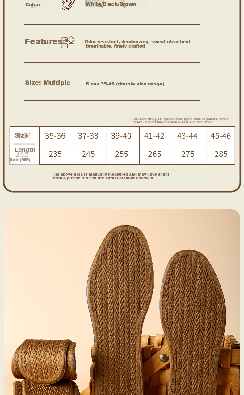 Footprint Tribe 3 Pairs Spring Summer Thin Insoles Men's Sweat-Absorbing Odor-Resistant Breathable Antibacterial Comfortable Long-Standing 35-36 9