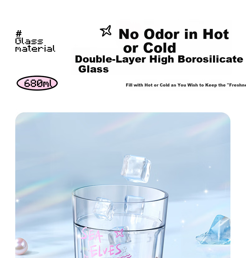 BABLOV Double-Layer Glass Cup for Women High-Value with Straw Children's Water Cup Summer New Office Large Capacity Cup 6