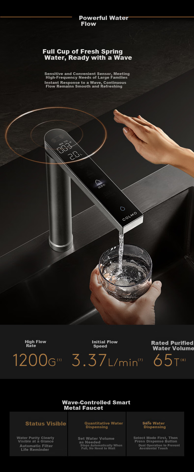 COLMO New Black Pearl Water Purifier 1200G Flow Household Under-Sink Weak Alkaline Mineral Direct Drinking RO Water Filter C3Ultra 9