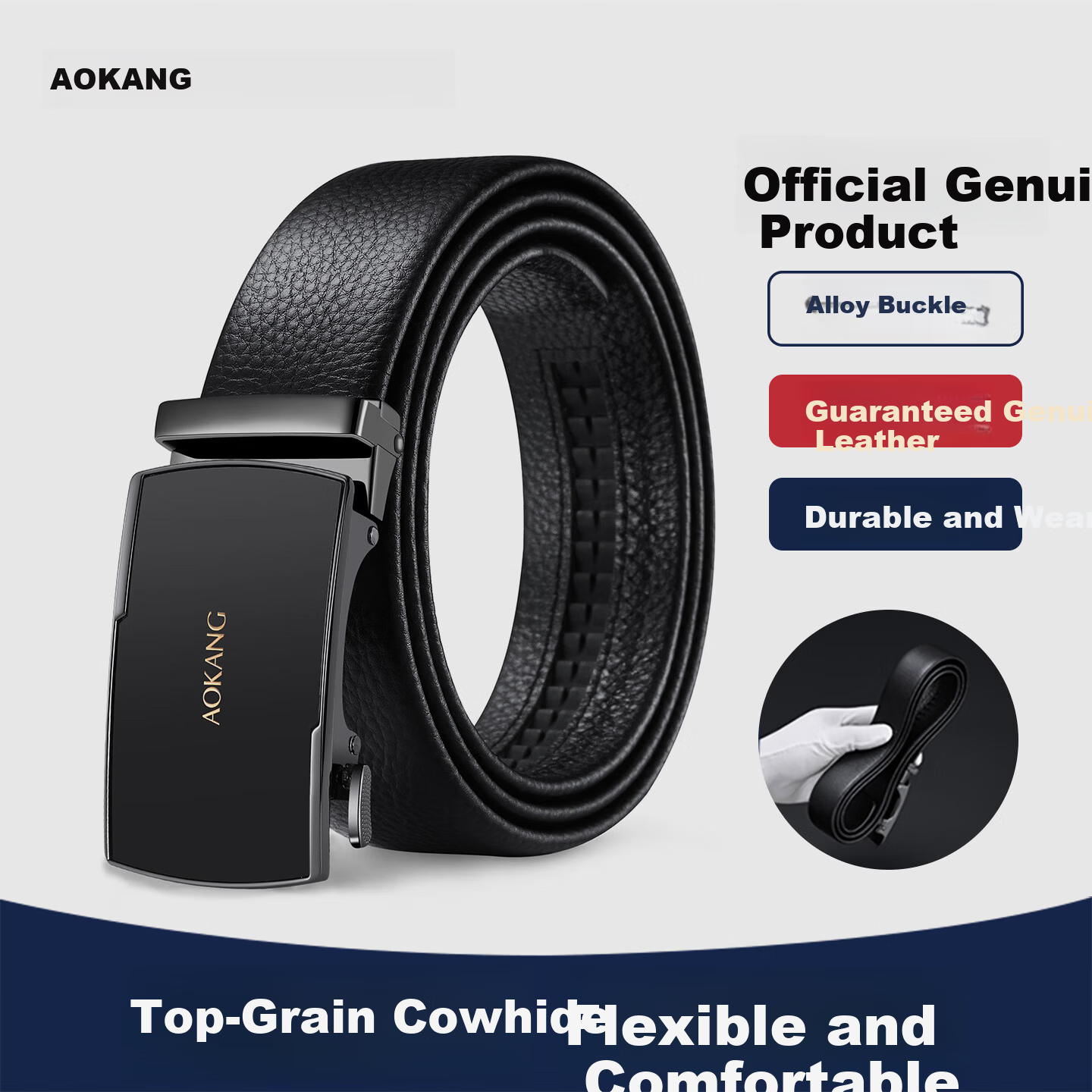 Aokang Men's Genuine Leather Belt Automatic Buckle First Layer Cowhide Business Commuter Men's Waist Belt Gift for Men