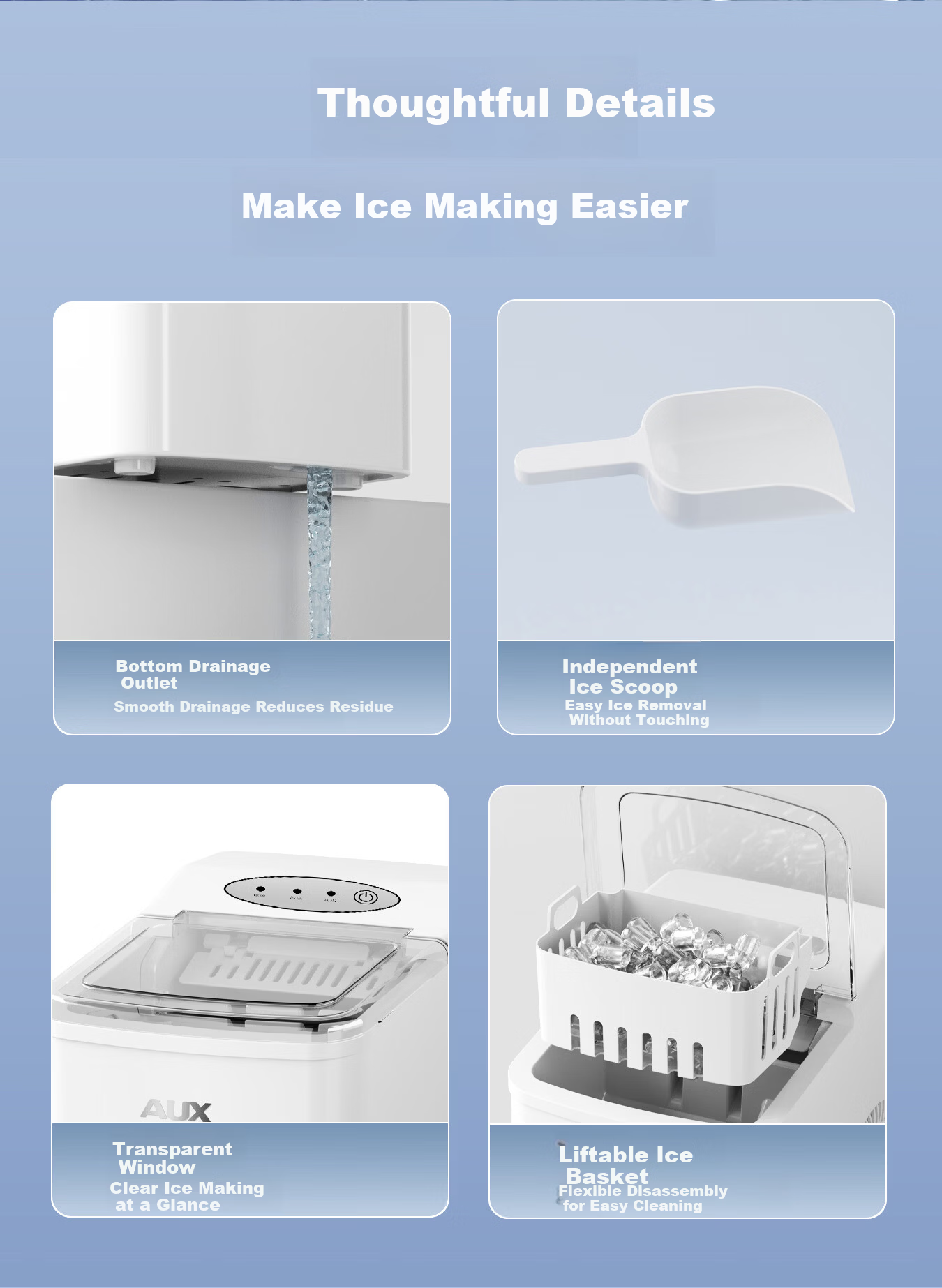 AUX【Price Protection 618】Home Mini Ice Maker Dormitory Bullet Ice Fully Automatic Self-Cleaning Low Power Ice Cube Machine 9