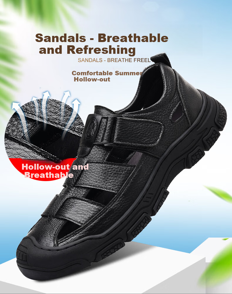Aokang Father's Day Summer Perforated Shoes Men's Casual Leather Shoes Business Commute Hollow Leather Sandals Men's Black Size 44 3