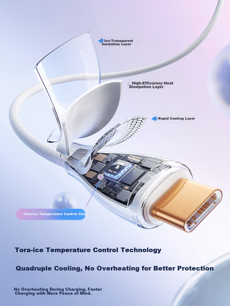Torras Apple Charging Cable [Ice Gold Line · Low Temperature Protection] iPhone 17 Pro Max Data Cable with Dual Type-C Fast Charging Heads Compatible with iPhone 16-15 Series Car Fast Charging 3