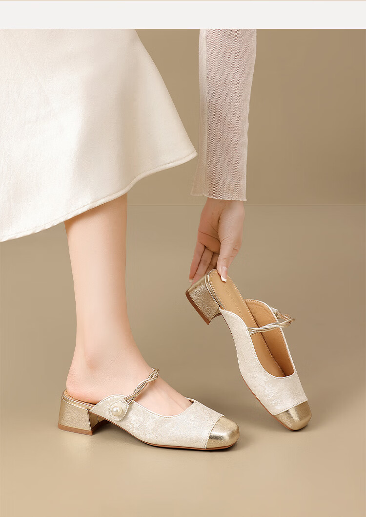 ZHR Women's Flats 2026 Spring New Qipao Style Chunky High Heel Mary Jane Shoes EH306 Champagne Size 38 33