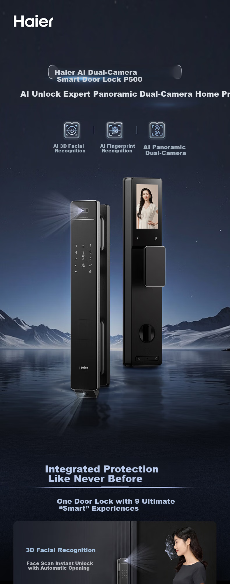 Haier Dual-Camera Palm Vein Facial Recognition Fingerprint Password Smart Door Lock P500Pro for Home Entry 1