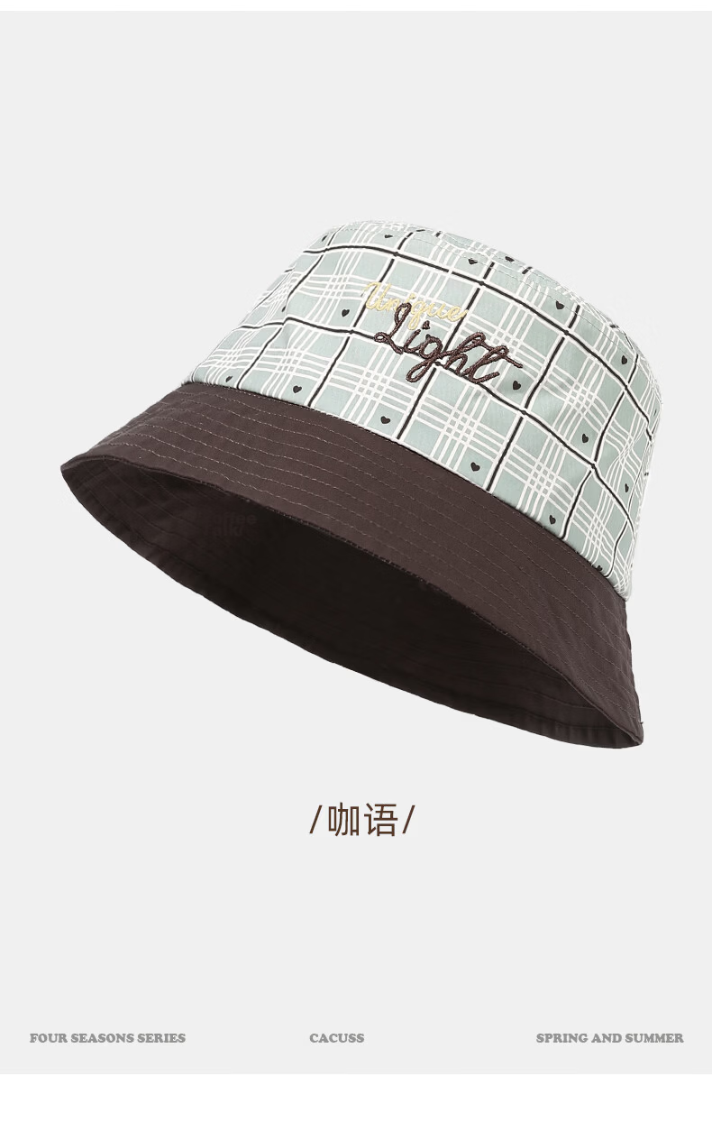 CACUSS Women's Summer Vintage Plaid Cotton Bucket Hat Small Face Outdoor Sunshade Cap Coffee Color 9