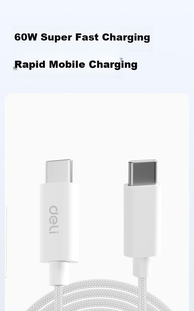 Deli Dual-Head Type-C Charging Cable PD 60W Fast Charge Braided Cable ctoC iPhone 17/16e/15 Pro Max Tablet iPad Car Charger Cable 2-Pack 1.2m 4