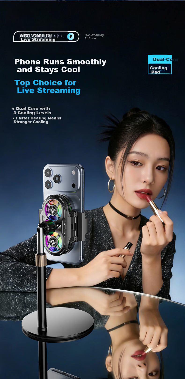 STEK Dual-Core Cooling | Smart AI Temperature Control Mobile Phone Cooler Live Streaming Cooling Device Semiconductor Cooling Back Clip for Apple iPhone 17 5