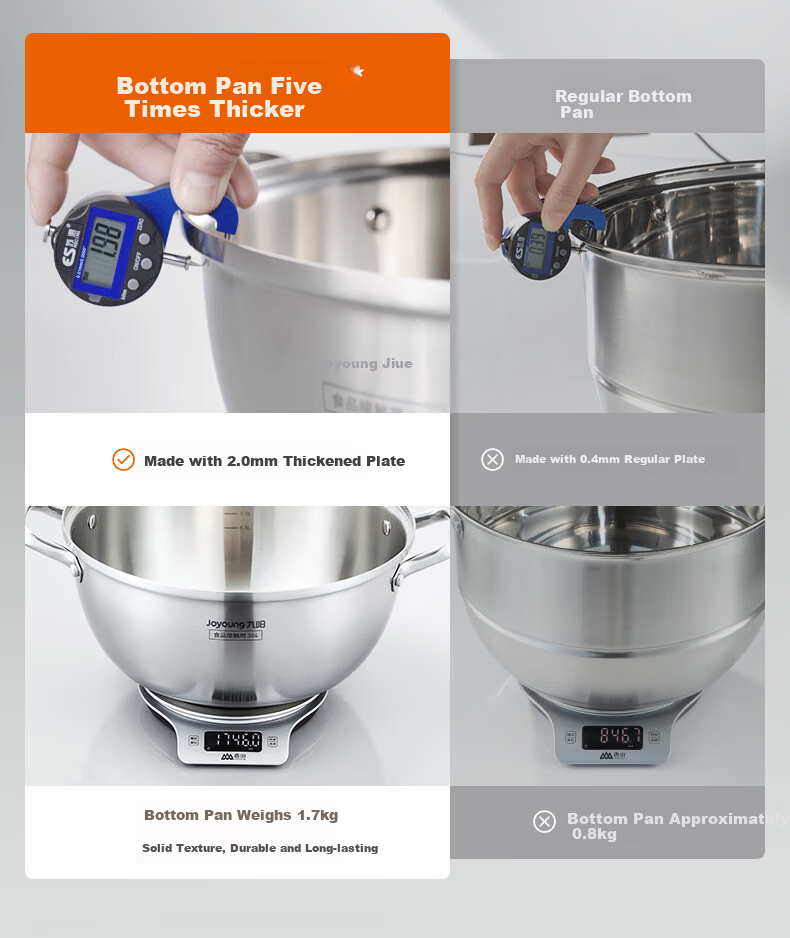 Joyoung 304 Stainless Steel Steamer Pot, Double Layer, 30cm, Suitable for 3-4 People, Compatible with Induction Cookers, Ideal for Steaming Fish and Buns 5